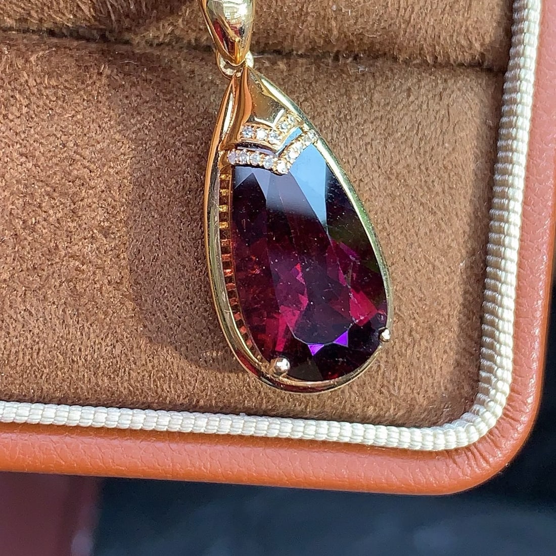 14k Gold 6.49 Ctw Natural Tourmaline & Diamond Pendant( Without Chain ) - 3
