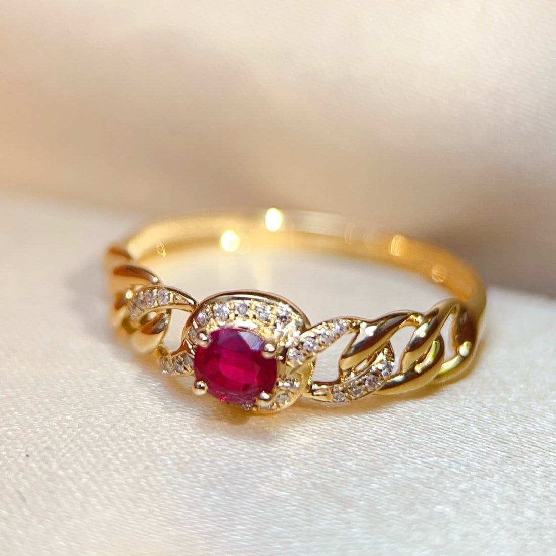 14k Gold 0.34 Ct Natural Ruby & Diamond Ring - 4