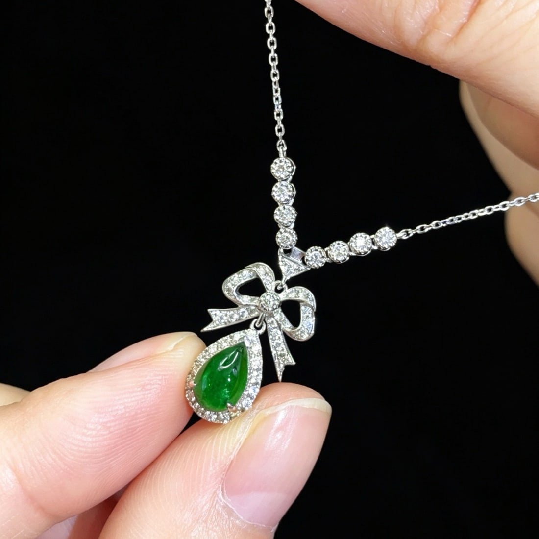 14k Gold 1.13 Ctw Natural Emerald & Diamond Necklace - 3