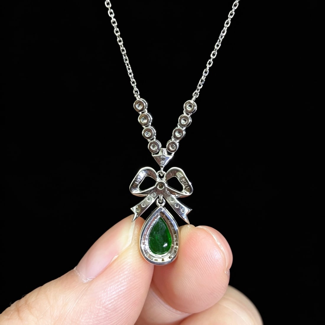 14k Gold 1.13 Ctw Natural Emerald & Diamond Necklace - 5