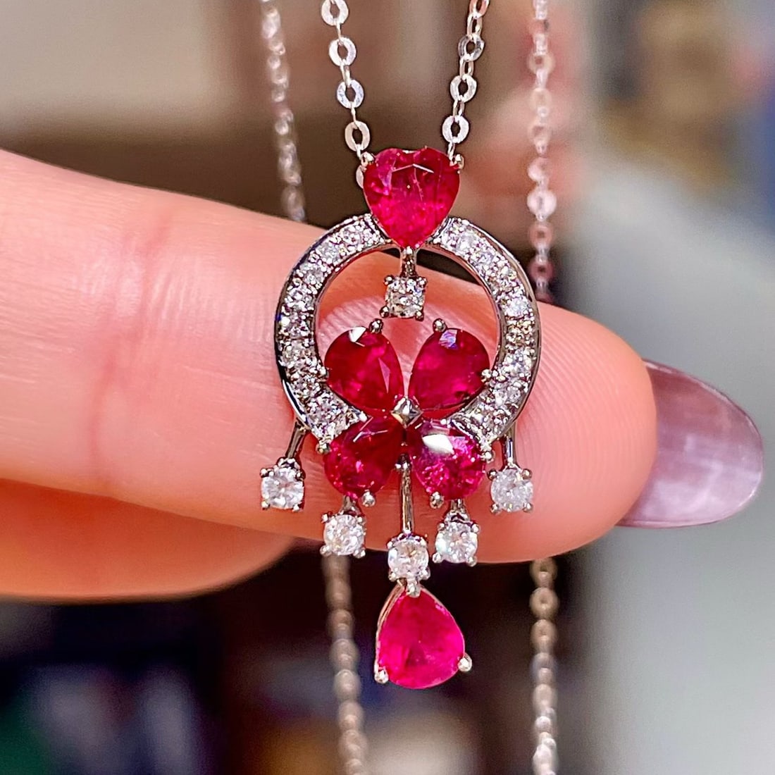 14k Gold 1.67 Ctw Natural Ruby & Diamond Pendant( Without Chain ): Ref:231180181 // gold content:14k gold // main gemstone:ruby // shape:multiple // carat weight:1. 47ct // color:red // treatment:natural // // adjacent gemstone 2 : diamond // shape:round // carat