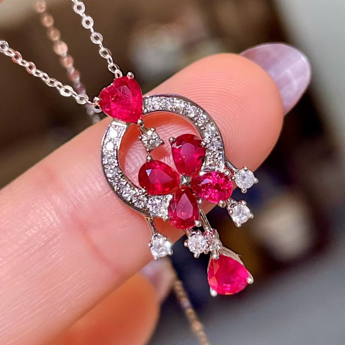14k Gold 1.67 Ctw Natural Ruby & Diamond Pendant( Without Chain ) - 2