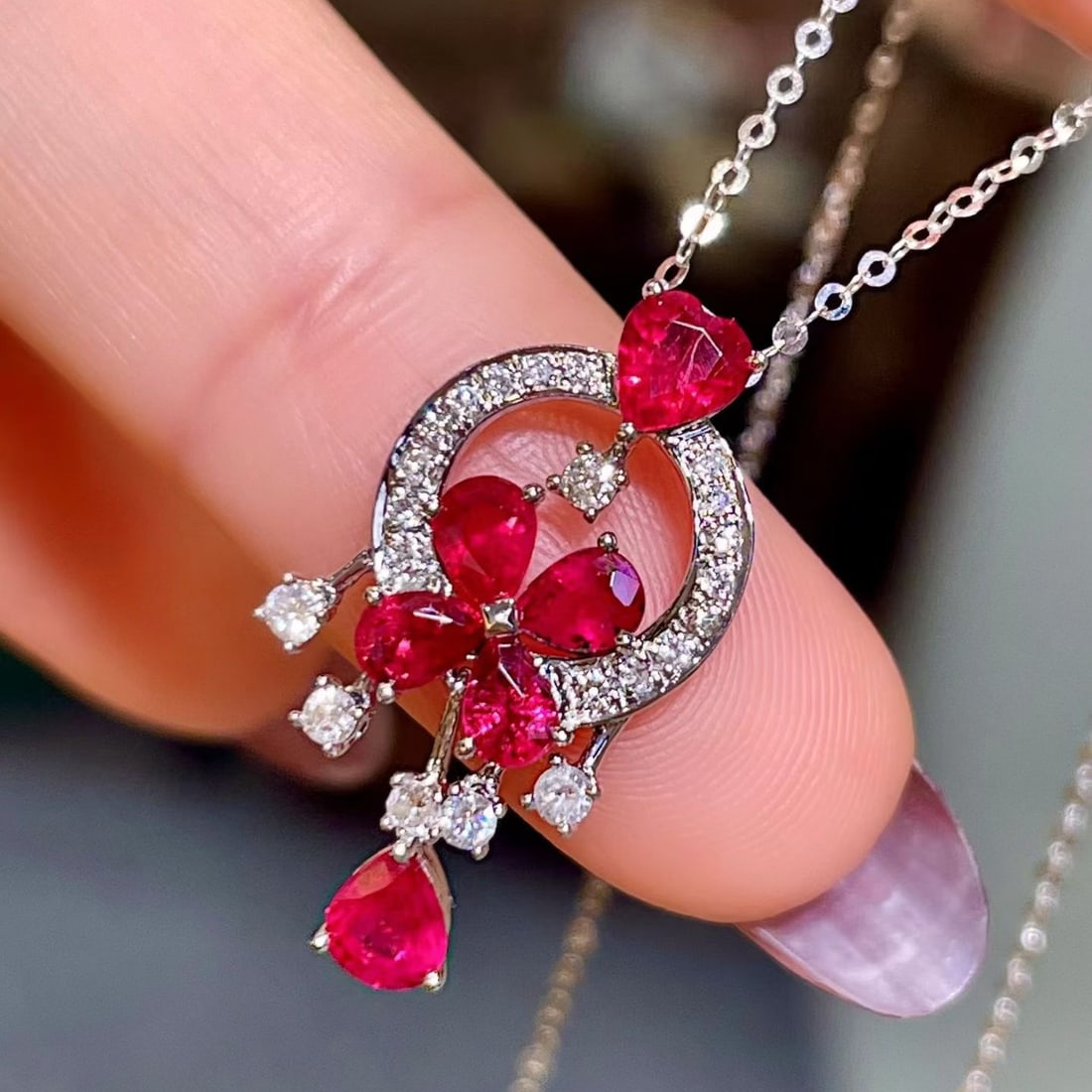 14k Gold 1.67 Ctw Natural Ruby & Diamond Pendant( Without Chain ) - 3