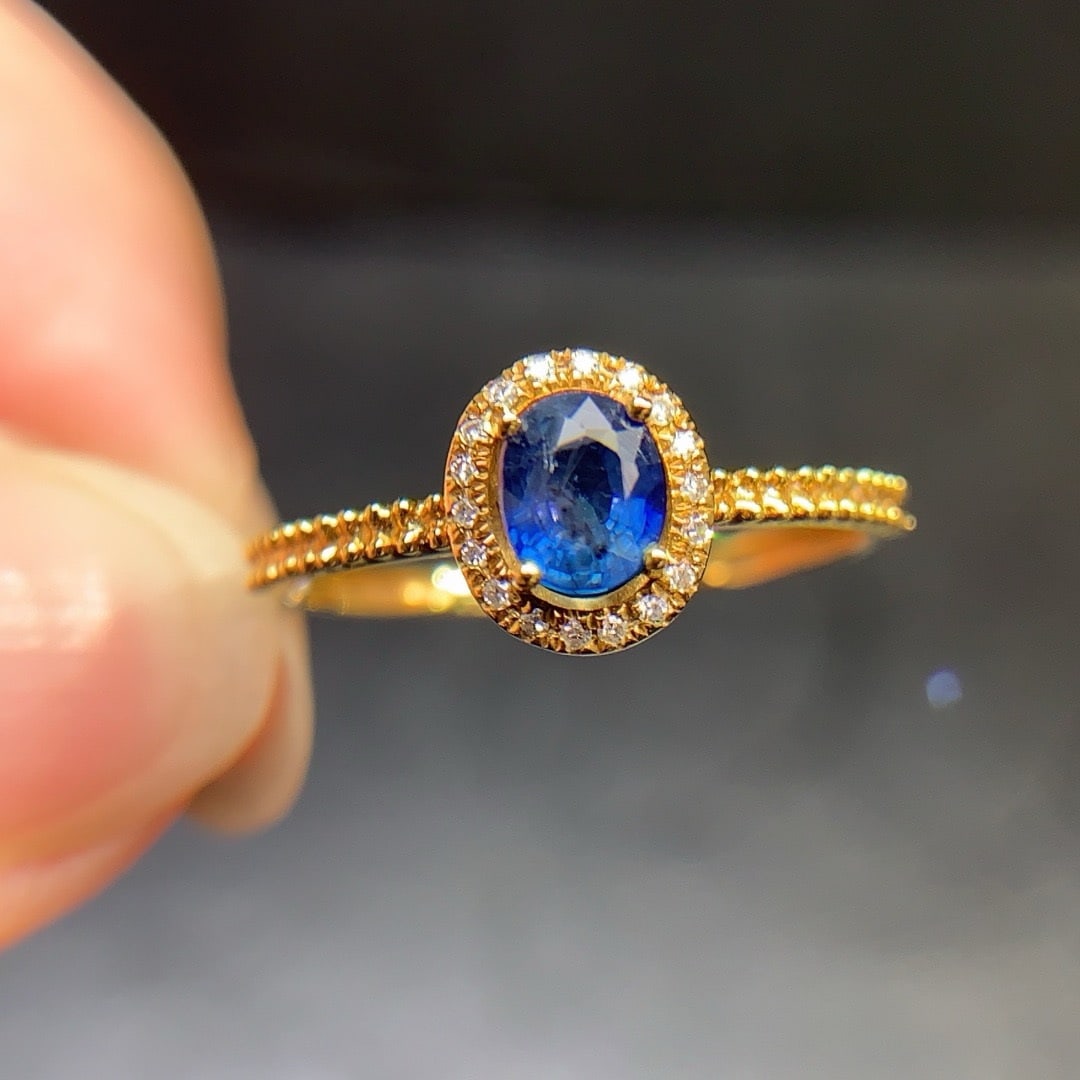 14K GOLD 0.6 CT NATURAL SAPPHIRE & DIAMOND RING - 2