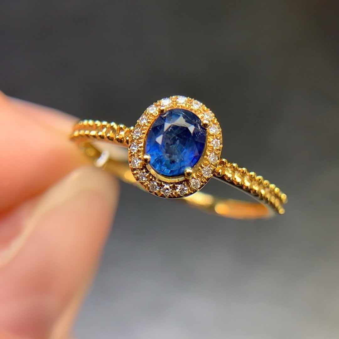 14K GOLD 0.6 CT NATURAL SAPPHIRE & DIAMOND RING - 3