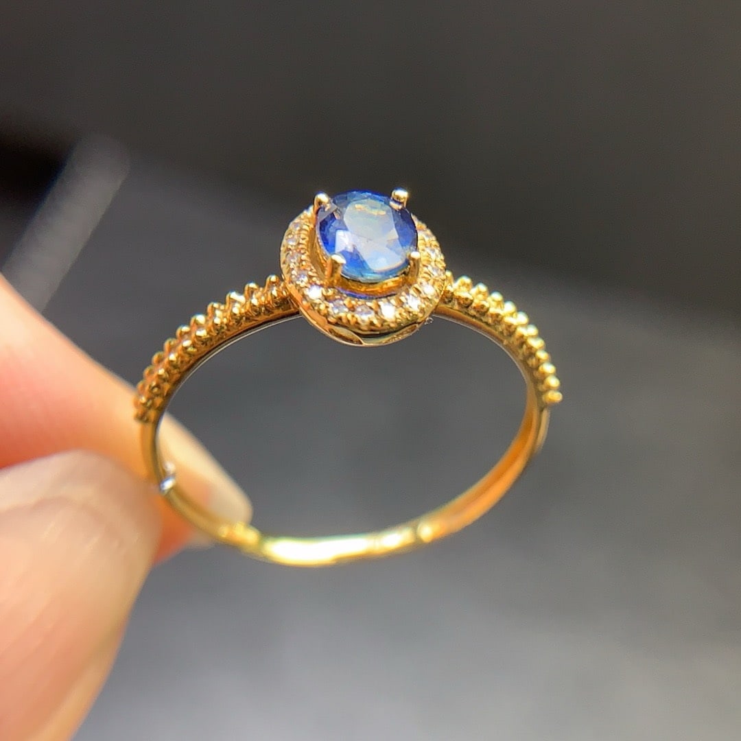 14K GOLD 0.6 CT NATURAL SAPPHIRE & DIAMOND RING - 4
