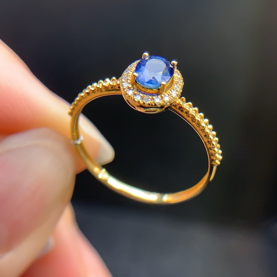 14K GOLD 0.6 CT NATURAL SAPPHIRE & DIAMOND RING - 5