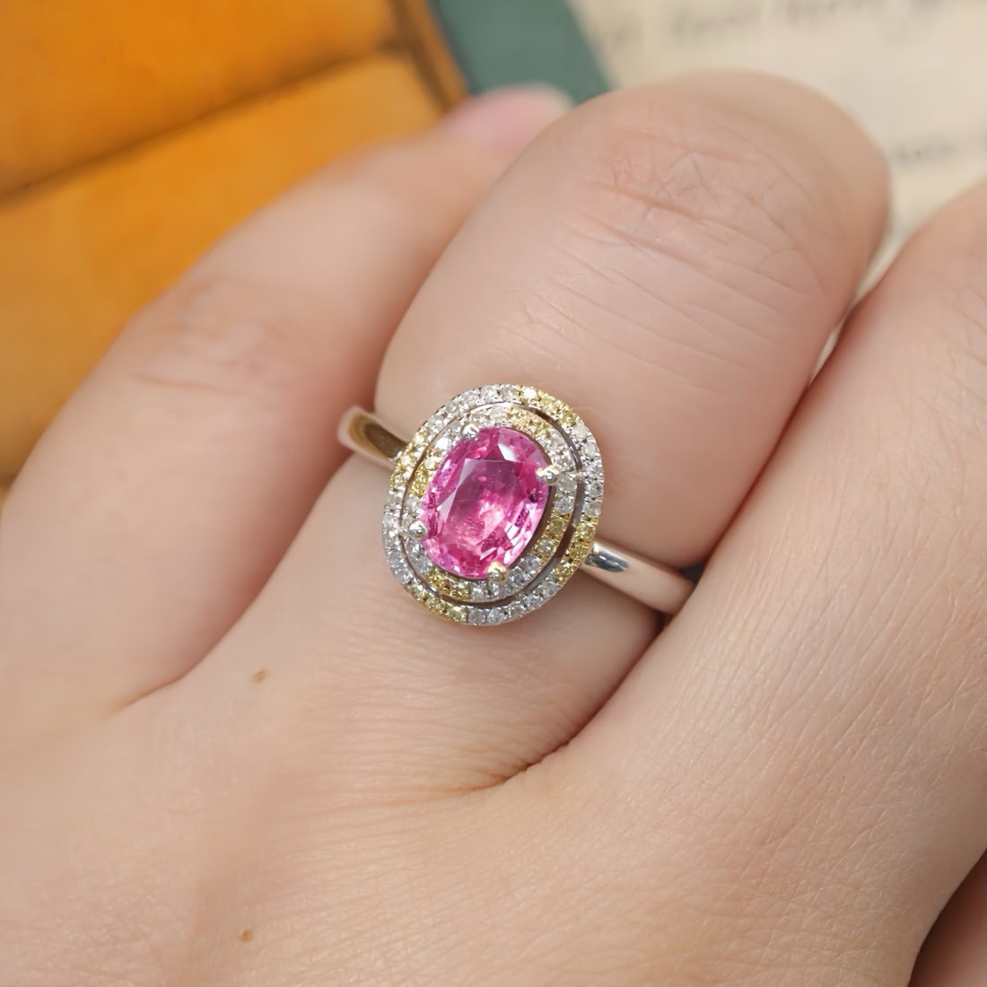 14k Gold 1.25 Ctw Natural Padparadscha Sapphire & Diamond Ring - 5