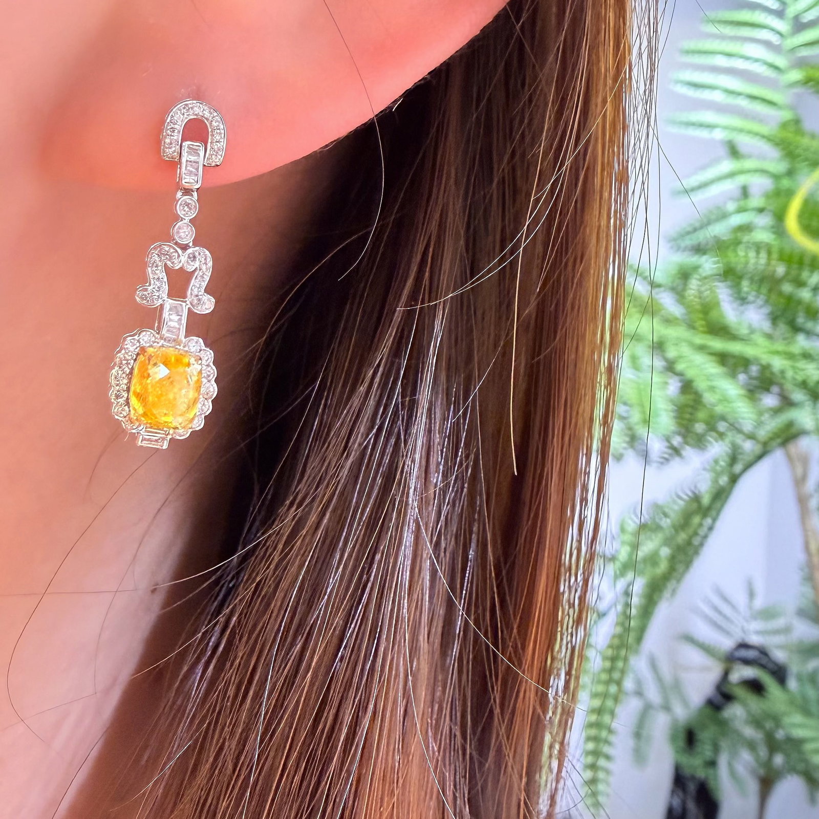 14k Gold 2.02 Ct Natural Yellow Diamond & Diamond Earrings - 5