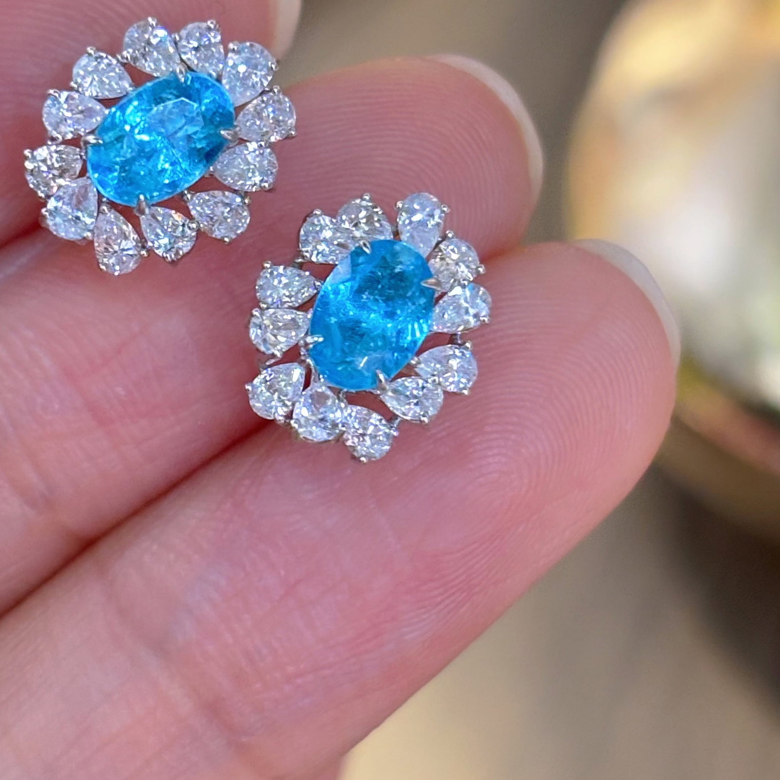 14k Gold 2 Ctw Natural Paraiba Tourmaline & Diamond Earrings - 2
