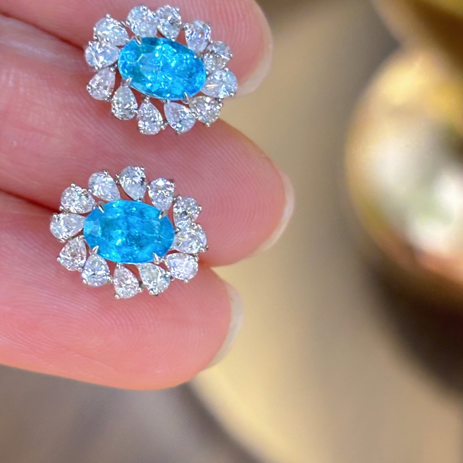 14k Gold 2 Ctw Natural Paraiba Tourmaline & Diamond Earrings - 3