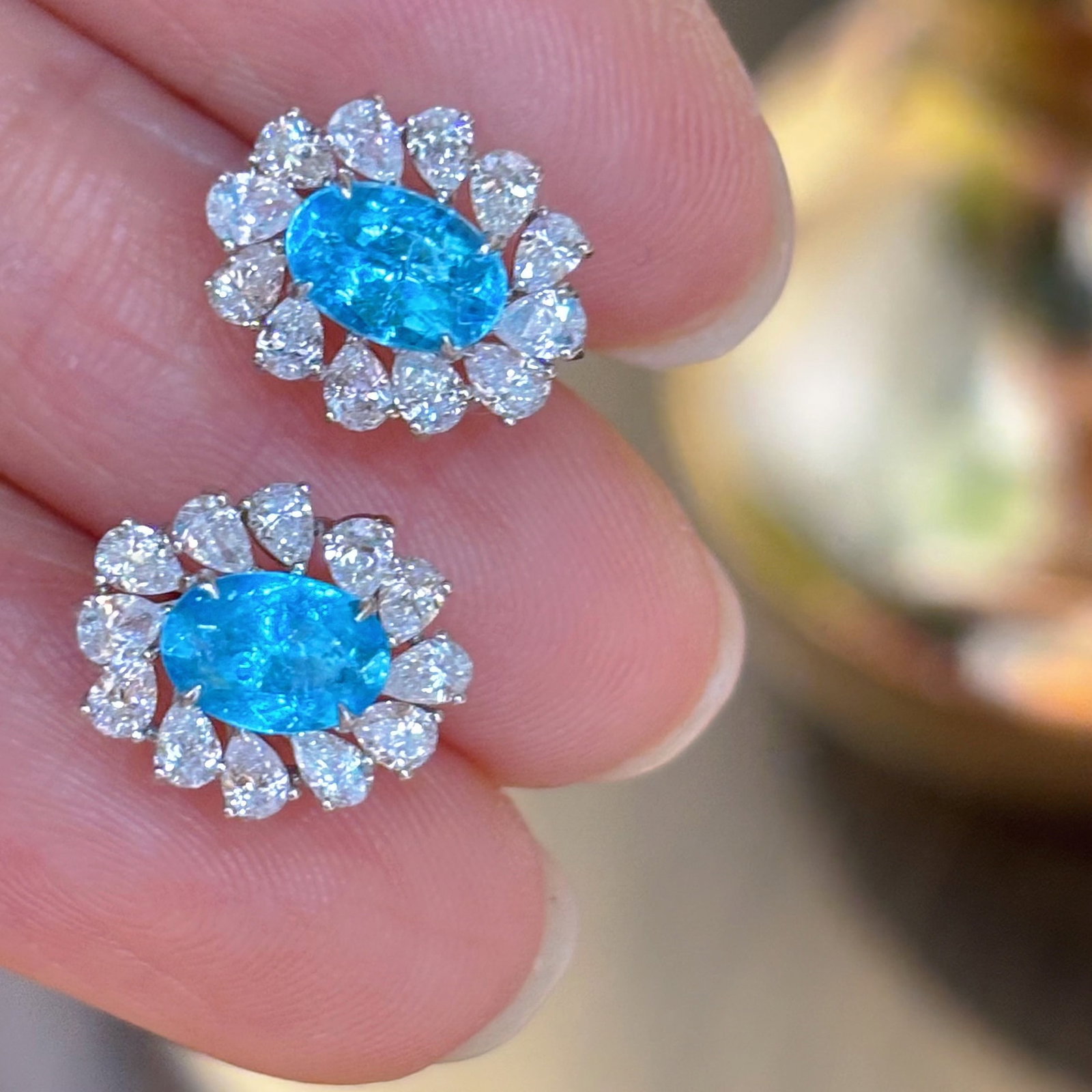 14k Gold 2 Ctw Natural Paraiba Tourmaline & Diamond Earrings - 4