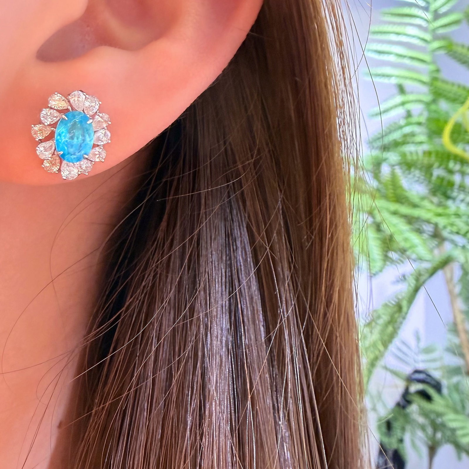 14k Gold 2 Ctw Natural Paraiba Tourmaline & Diamond Earrings - 5