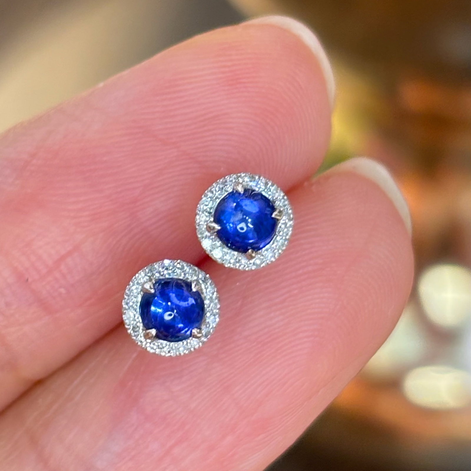 14k Gold 0.6 Ct Natural Sapphire & Diamond Earrings - 5