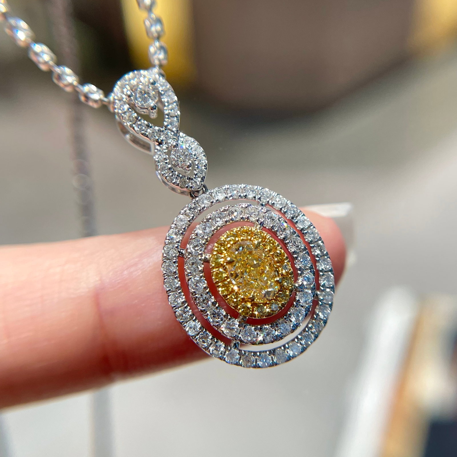 14k Gold 1.02 Ctw Natural Yellow Diamond & Diamond Pendant( Without Chain ) - 5