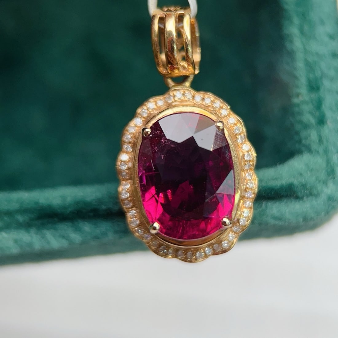 14k Gold 5.34 Ctw Natural Tourmaline & Diamond Pendant( Without Chain ) - 2