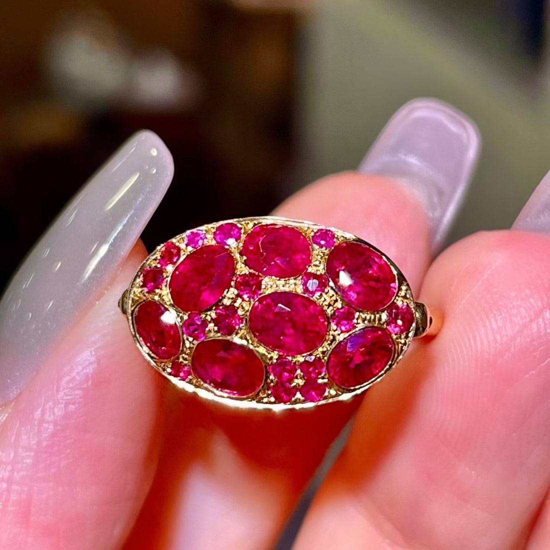 14k Gold 2.39 Ct Natural Ruby Ring: Ref:231180201 // gold content:14k gold // ring size:7. 25us // // main gemstone:ruby // shape:multiple // carat weight:2. 39ct // color:red // treatment:natural // Condition: New Low Estimate: