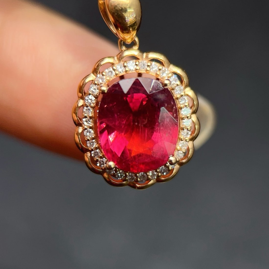 14k Gold 3.65 Ctw Natural Tourmaline & Diamond Pendant( Without Chain ) - 2