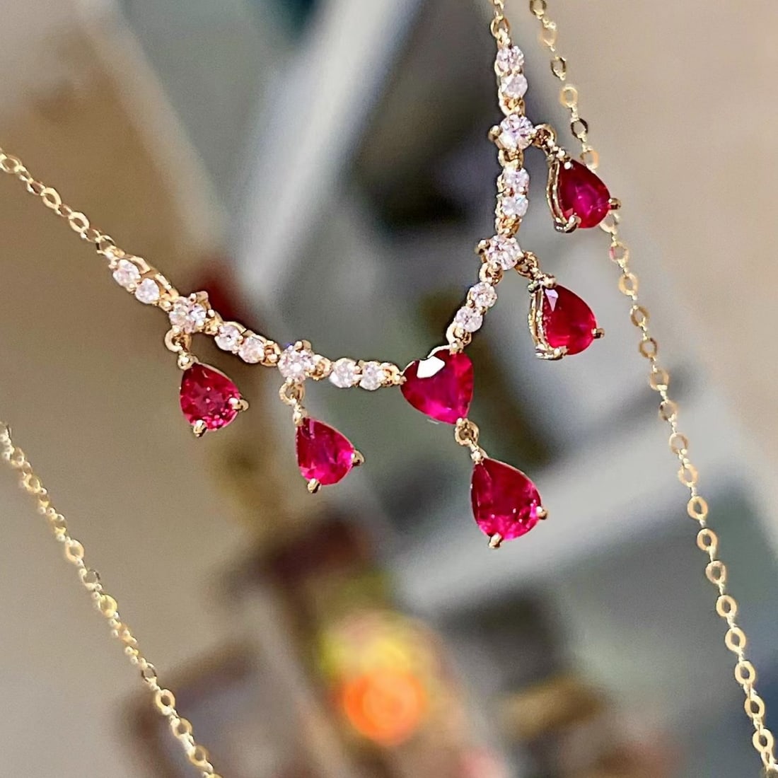 14k Gold 1.54 Ctw Natural Ruby & Diamond Necklace - 2