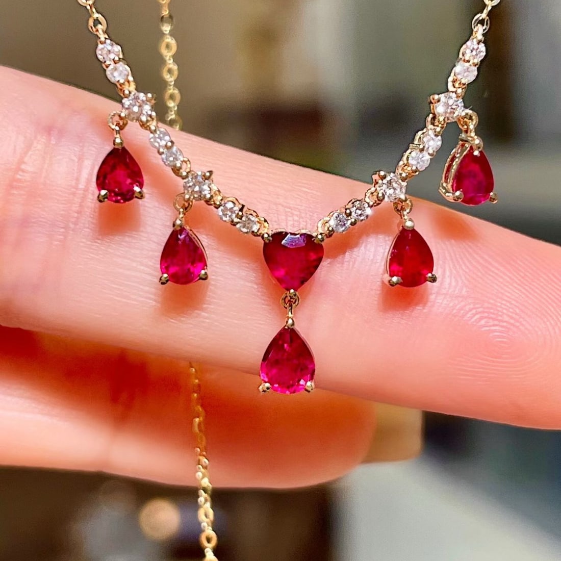 14k Gold 1.54 Ctw Natural Ruby & Diamond Necklace - 3