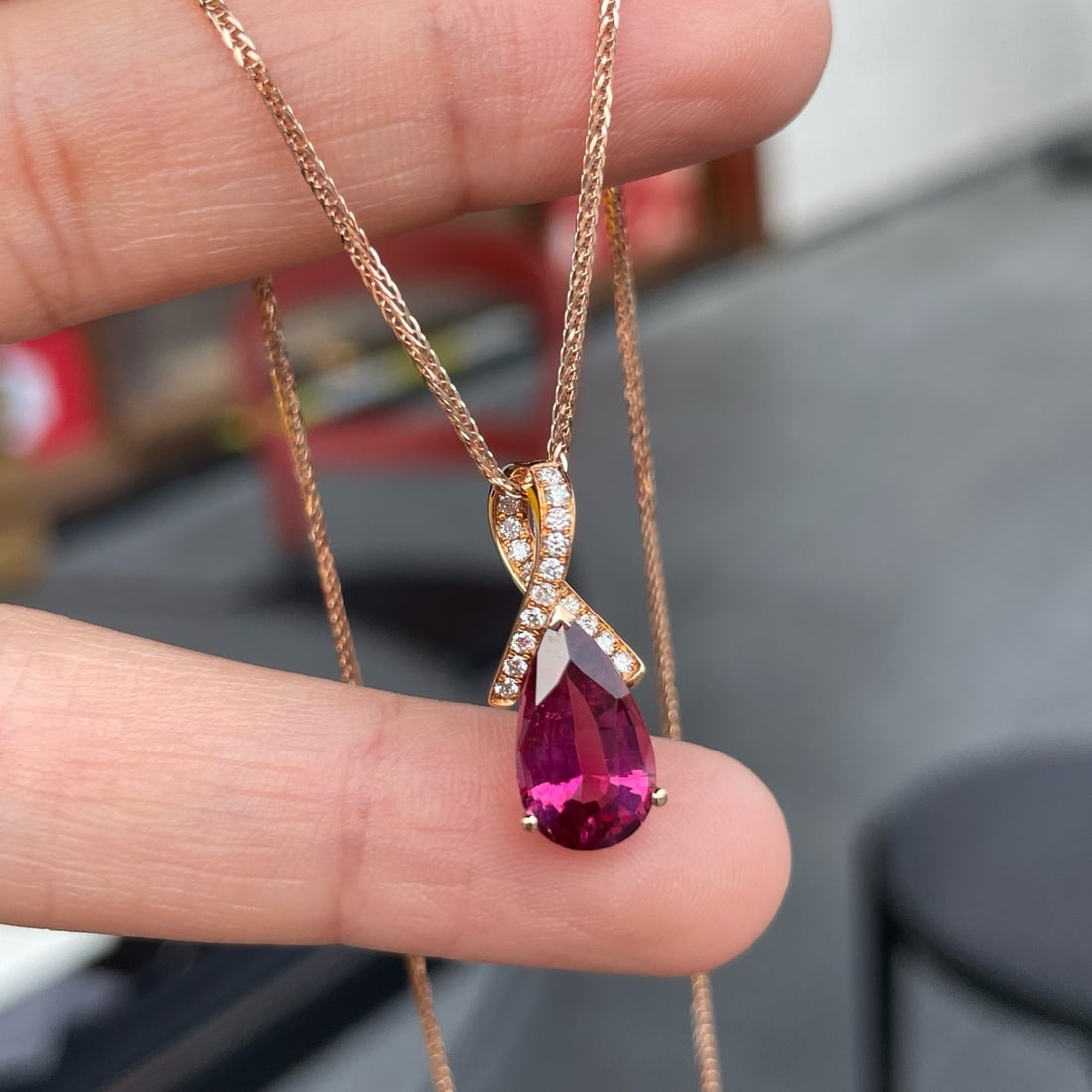 14k Gold 2.76 Ctw Natural Tourmaline & Diamond Pendant( Without Chain ) - 2