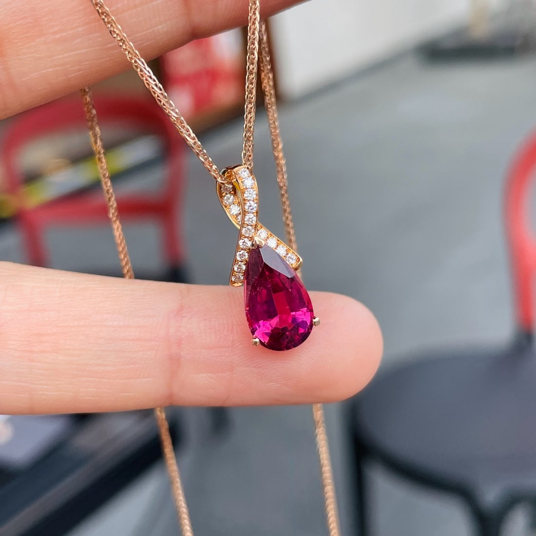 14k Gold 2.76 Ctw Natural Tourmaline & Diamond Pendant( Without Chain ) - 3