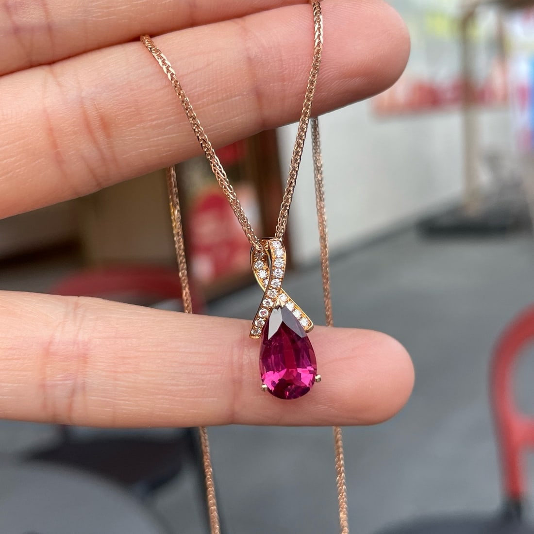 14k Gold 2.76 Ctw Natural Tourmaline & Diamond Pendant( Without Chain ) - 4