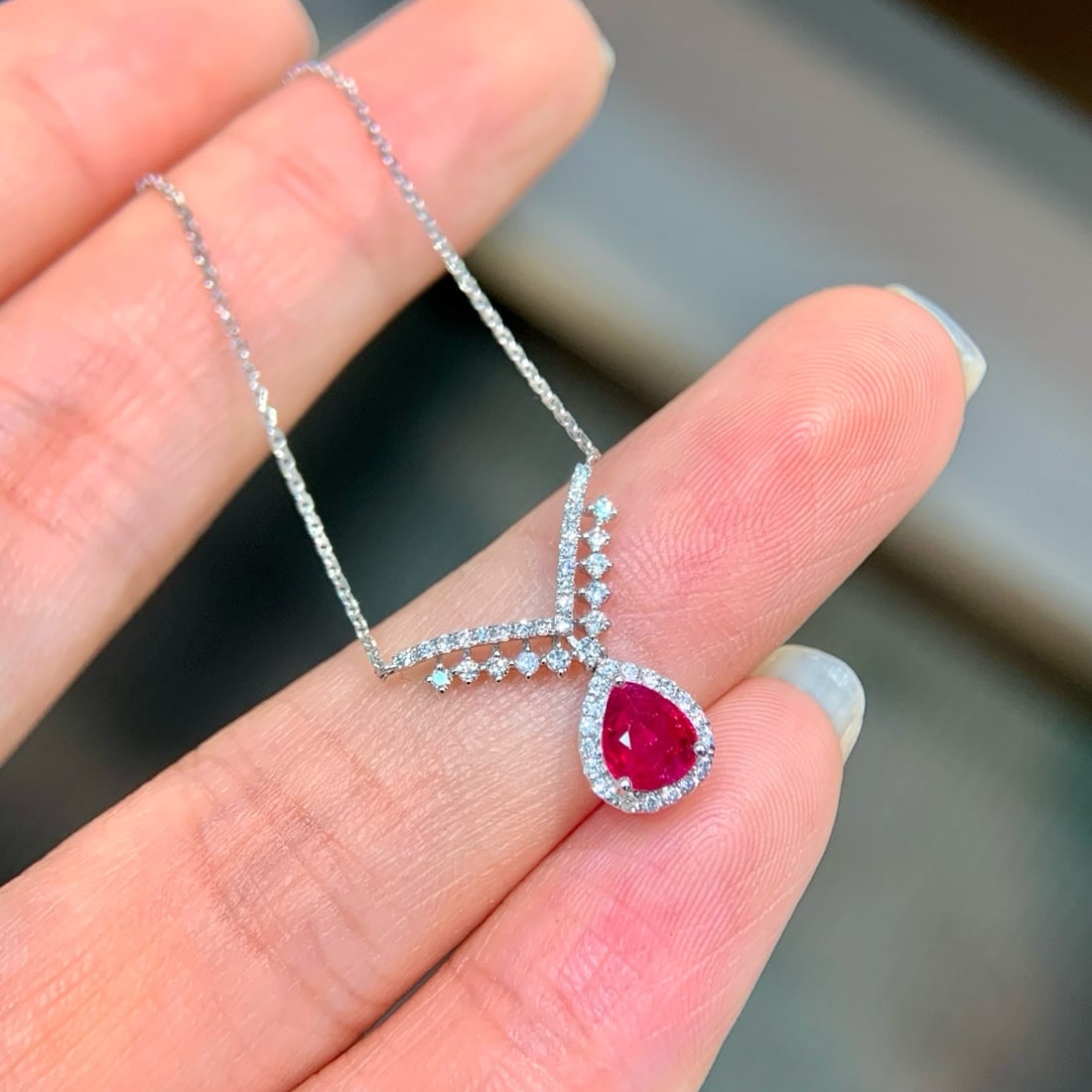 14k Gold 0.77 Ctw Natural Ruby & Diamond Necklace - 2