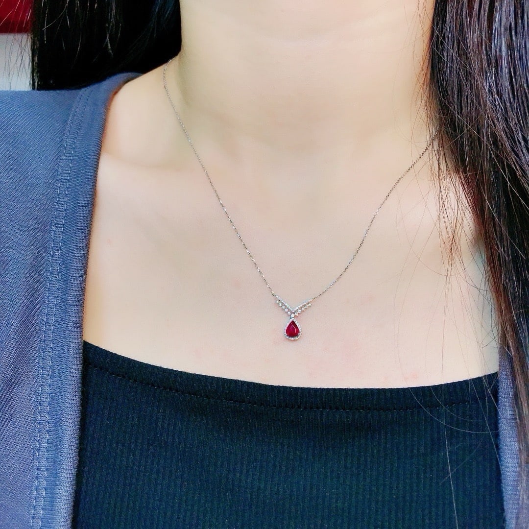 14k Gold 0.77 Ctw Natural Ruby & Diamond Necklace - 3