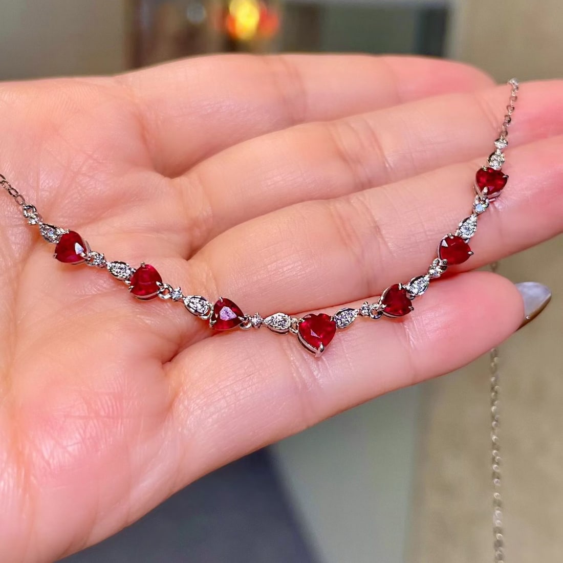 14k Gold 2.89 Ctw Natural Ruby & Diamond Necklace - 3