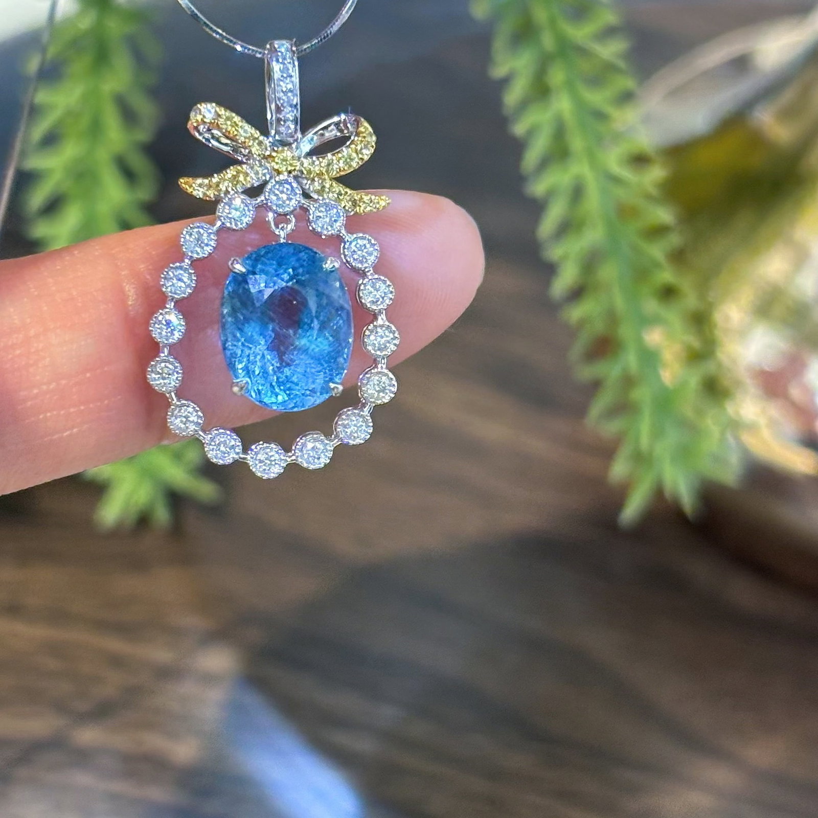 14k Gold 2.88 Ct Natural Aquamarine & Diamond Pendant( Without Chain ) - 2