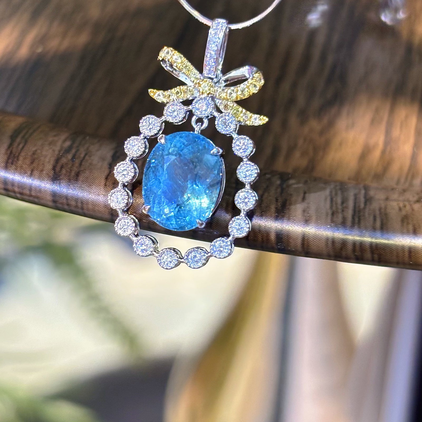 14k Gold 2.88 Ct Natural Aquamarine & Diamond Pendant( Without Chain ) - 3