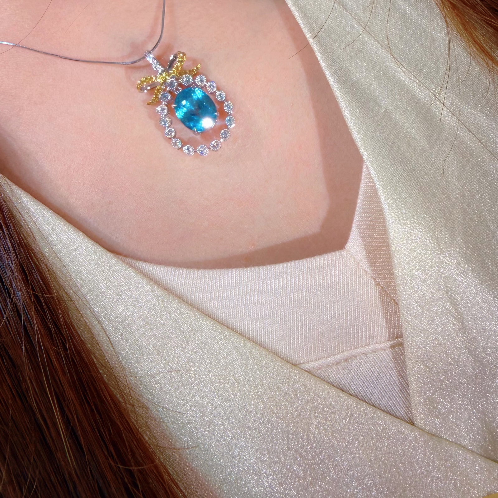 14k Gold 2.88 Ct Natural Aquamarine & Diamond Pendant( Without Chain ) - 4