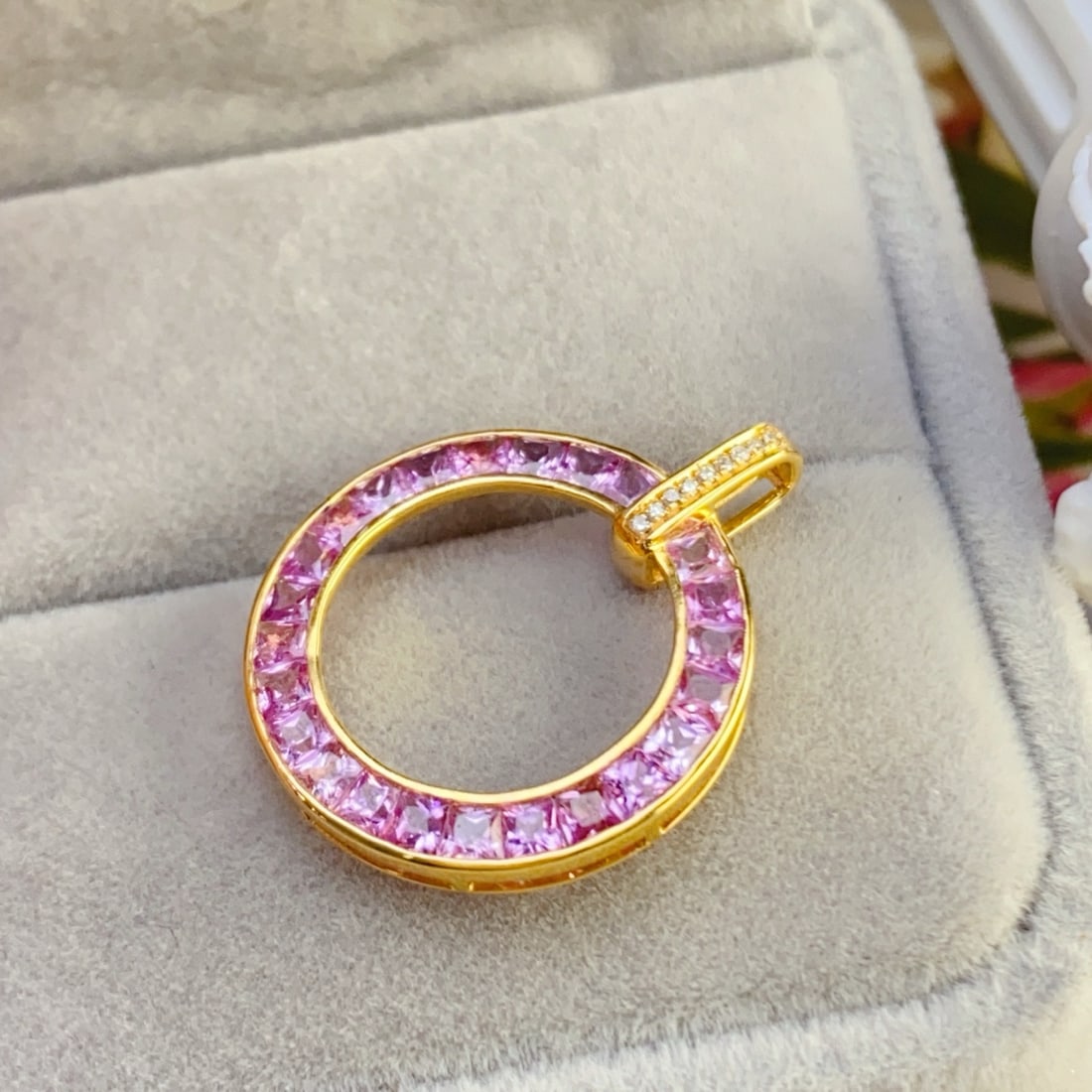 14k Gold 3.00 Ct Natural Sapphire & Diamond Pendant( Without Chain ) - 3