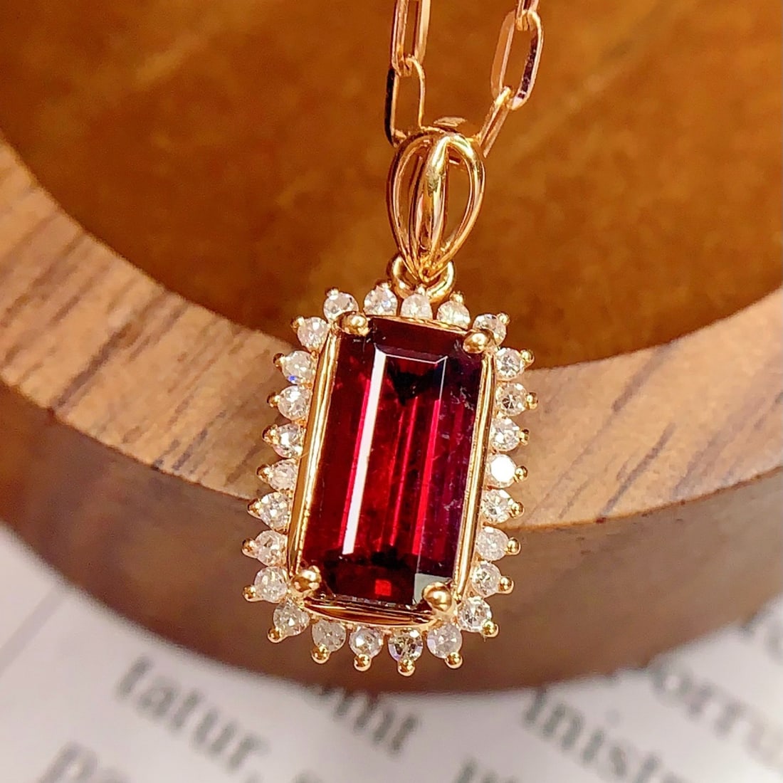 14k Gold 2 Ct Natural Tourmaline & Diamond Pendant( Without Chain ): Ref:231180239 // gold content:14k gold // main gemstone:tourmaline // shape:octagonal // carat weight:2ct // color:red // treatment:natural // // adjacent gemstone 2 : diamond // number of stones:26