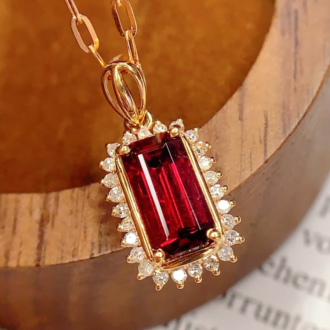 14k Gold 2 Ct Natural Tourmaline & Diamond Pendant( Without Chain ) - 5