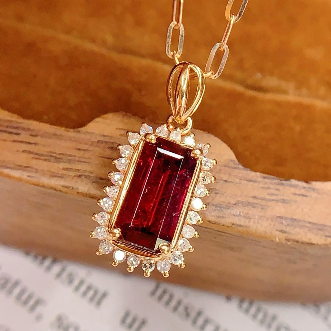 14k Gold 2 Ct Natural Tourmaline & Diamond Pendant( Without Chain ) - 6