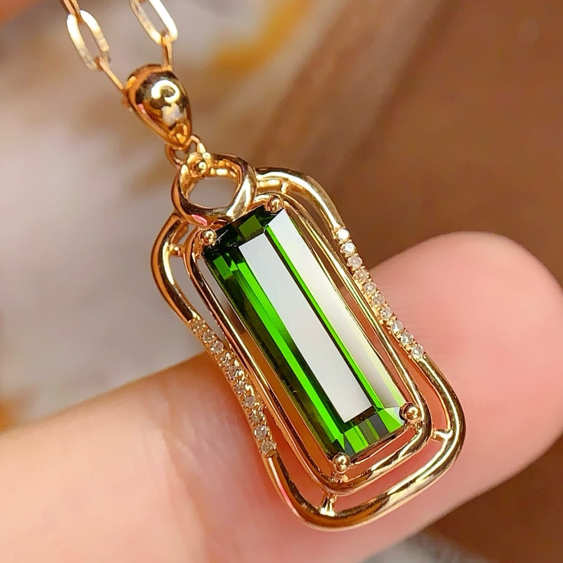 14k Gold 3.02 Ct Natural Tourmaline & Diamond Pendant( Without Chain ) - 2