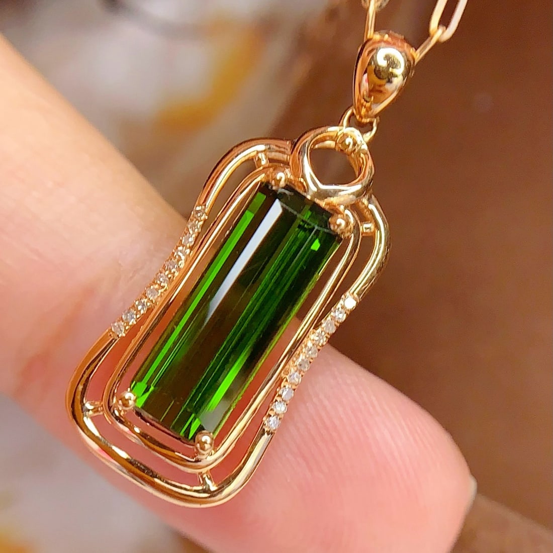 14k Gold 3.02 Ct Natural Tourmaline & Diamond Pendant( Without Chain ) - 3