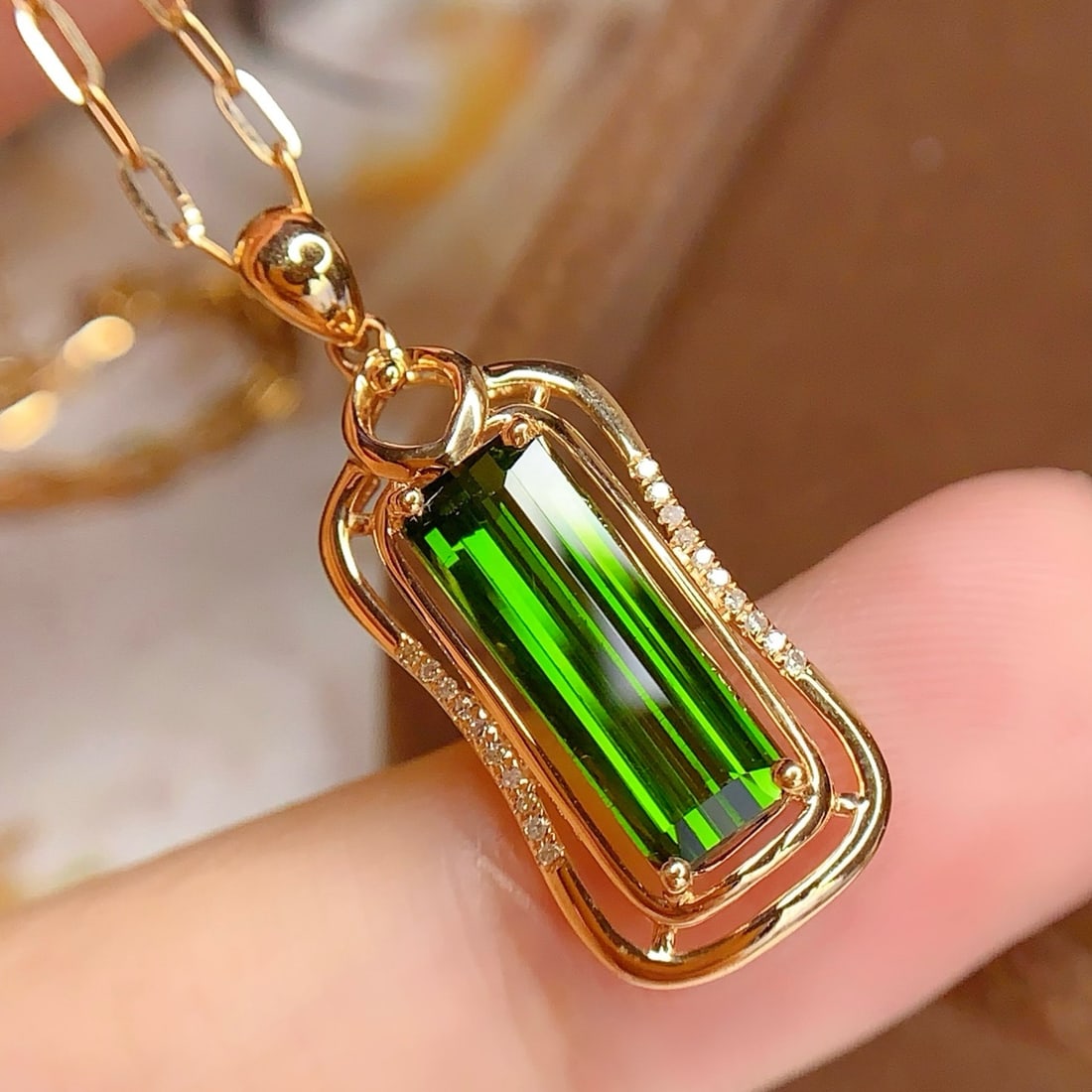 14k Gold 3.02 Ct Natural Tourmaline & Diamond Pendant( Without Chain ) - 4