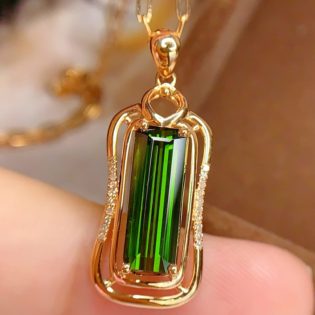 14k Gold 3.02 Ct Natural Tourmaline & Diamond Pendant( Without Chain ) - 5