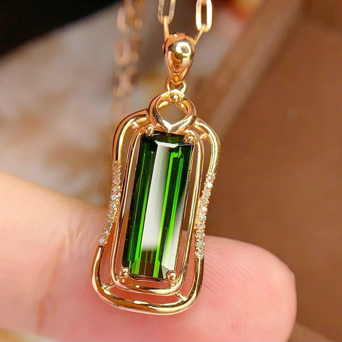 14k Gold 3.02 Ct Natural Tourmaline & Diamond Pendant( Without Chain ) - 6