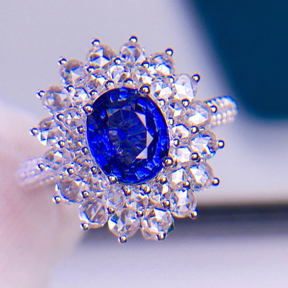 14k Gold 1.65 Ct Natural Sapphire & Diamond Ring/pendant( Without Chain ): Ref:231180244 // gold content:14k gold // ring size:7. 25us // // main gemstone:sapphire // shape:oval // carat weight:1. 65ct // color:royal blue // treatment:natural // // adjacent gemstone 2 :
