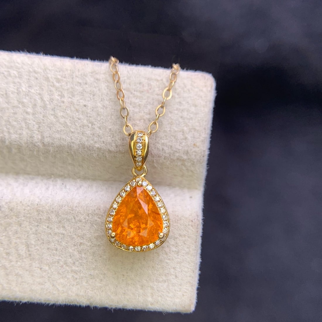 14k Gold 1.9 Ct Natural Spessartine & Diamond Pendant( Without Chain ) - 2