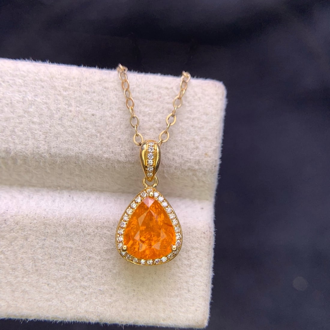 14k Gold 1.9 Ct Natural Spessartine & Diamond Pendant( Without Chain ) - 3