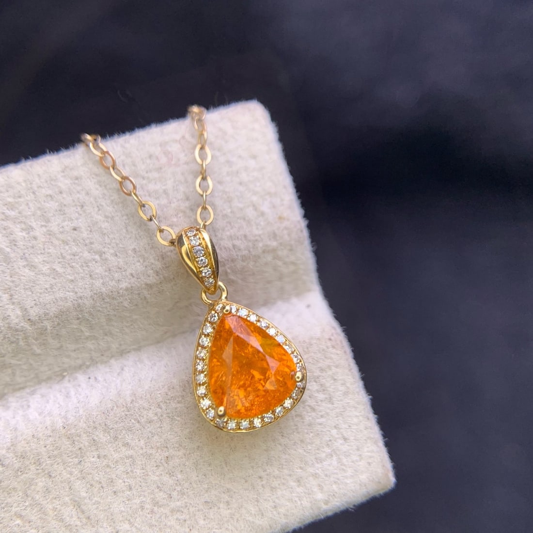 14k Gold 1.9 Ct Natural Spessartine & Diamond Pendant( Without Chain ) - 4