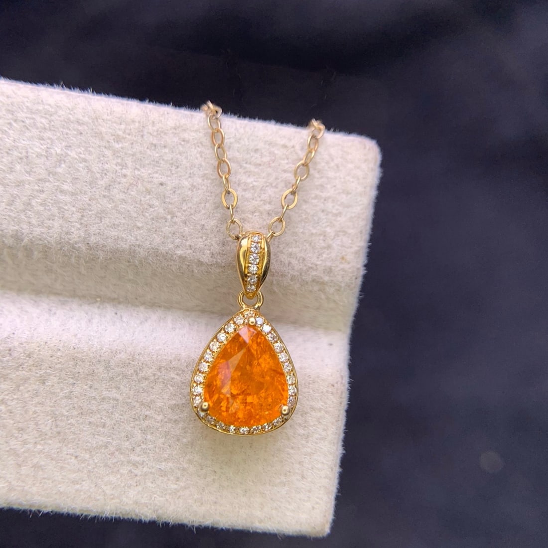 14k Gold 1.9 Ct Natural Spessartine & Diamond Pendant( Without Chain ) - 5