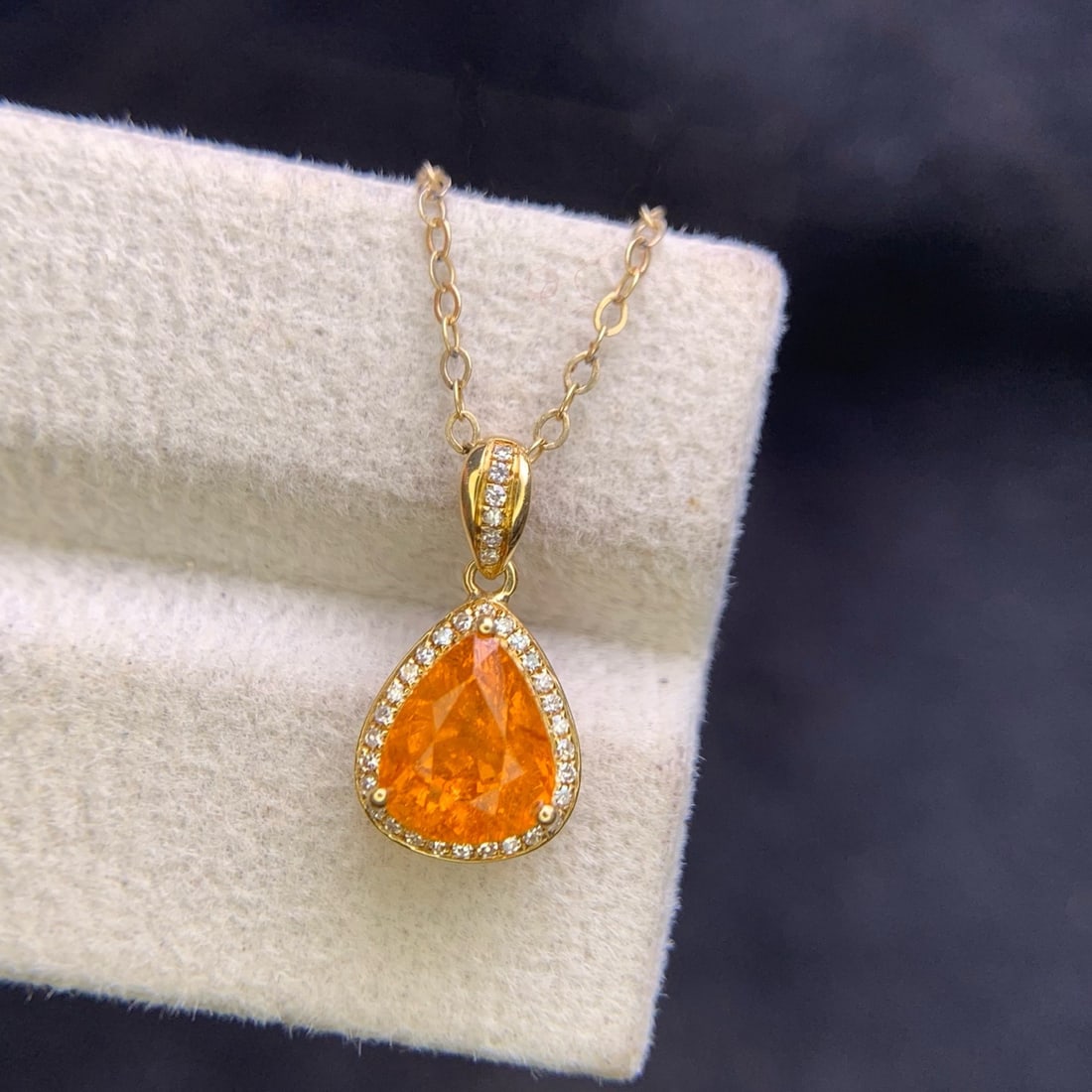 14k Gold 1.9 Ct Natural Spessartine & Diamond Pendant( Without Chain ) - 6