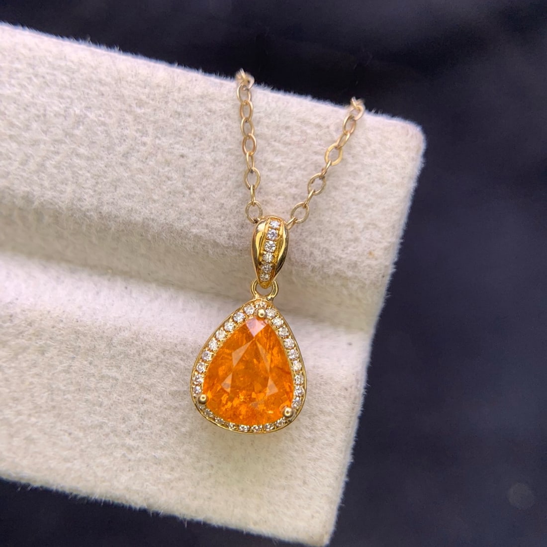 14k Gold 1.9 Ct Natural Spessartine & Diamond Pendant( Without Chain ) - 8