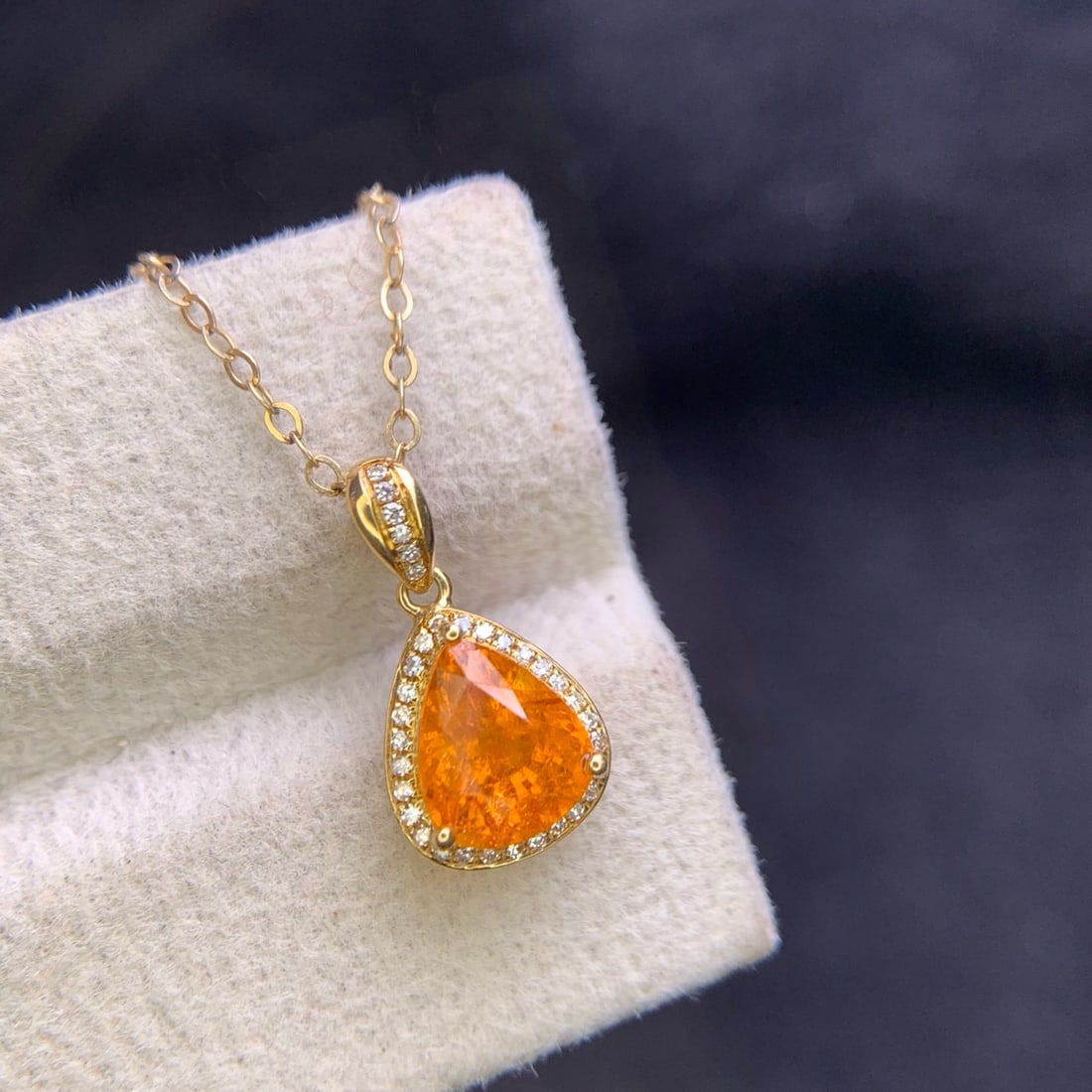 14k Gold 1.9 Ct Natural Spessartine & Diamond Pendant( Without Chain ) - 9
